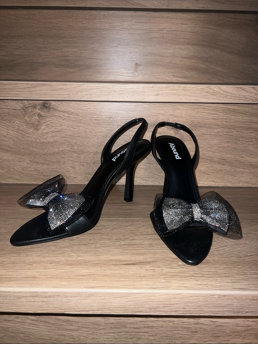 Abound Black Slingback Heels with Rhinestone Bow Accent